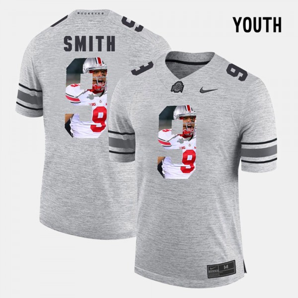 Ohio State Buckeyes Devin Smith Youth #9 Gray Pictorial Gridiron Fashion College Football Jersey 2404LBKZ2